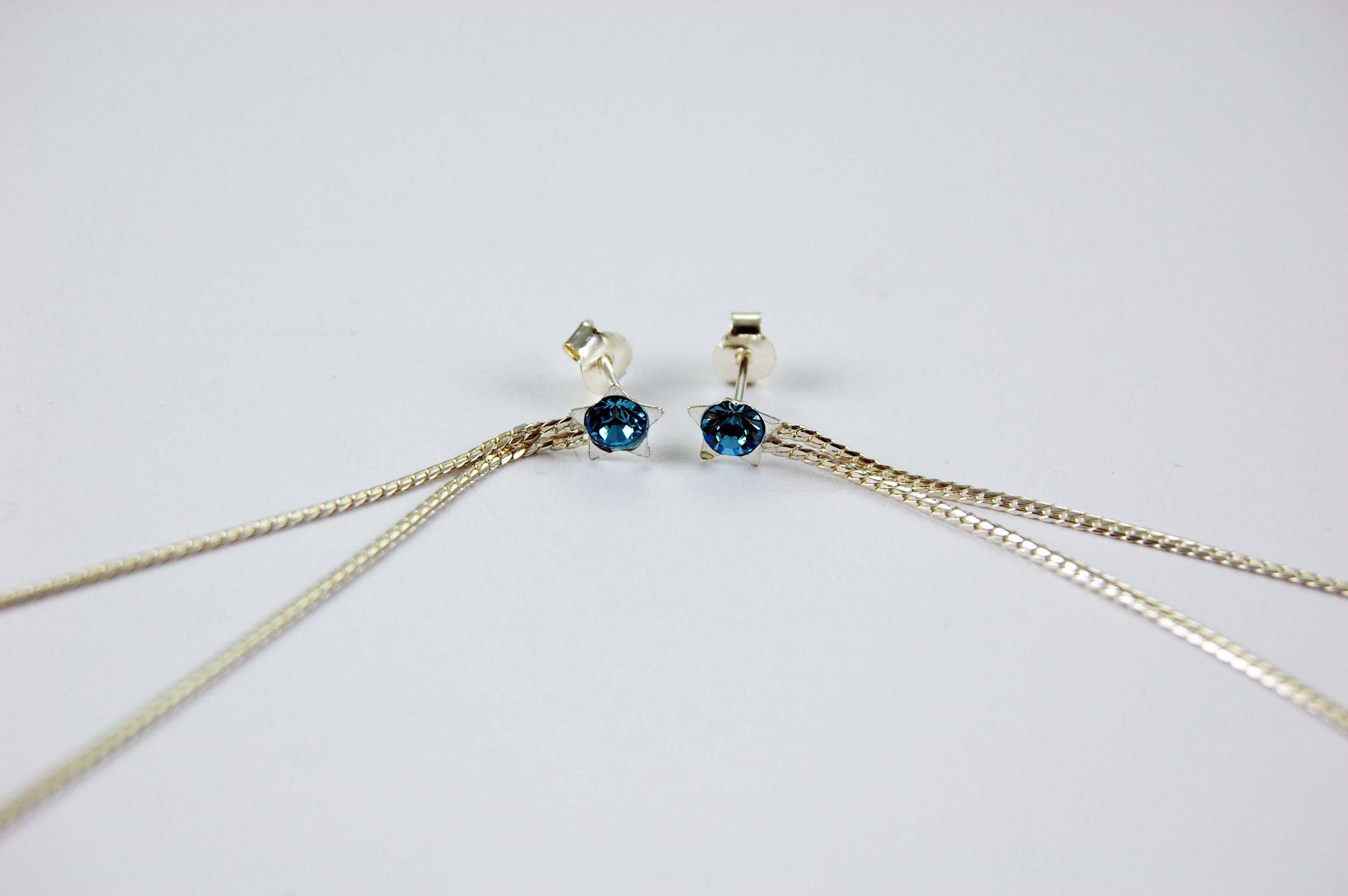 Earring Silver Star Stone Blue