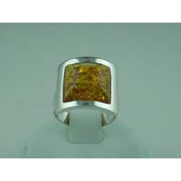 Amber Ring  Square Rim 925 Sterling Silver