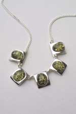 Necklace Amber Green Oval Square