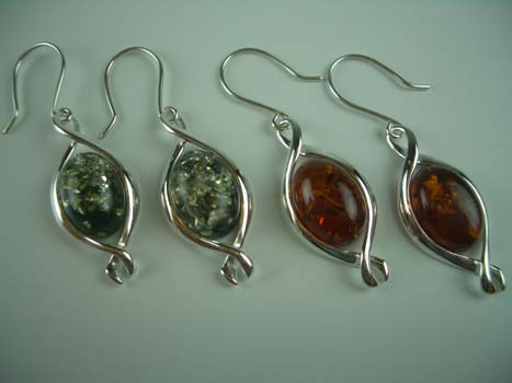Amber Earring Fish Drop 925 Sterling Silver