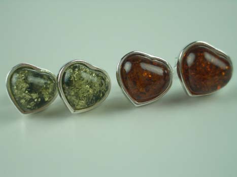 Amber Earring Stud Hearts 925 Sterling Silver