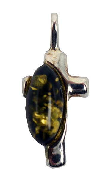 Amber Pendant Cross Oval  925 Sterling Silver