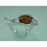 Amber Ring  Oval Wave R1326 925 Sterling Silver