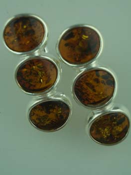 Amber Earring Stud Triple Oval 925 Sterling Silver