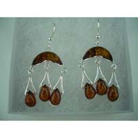 Amber Earring 3 Tear Drop Moon 925 Sterling Silver