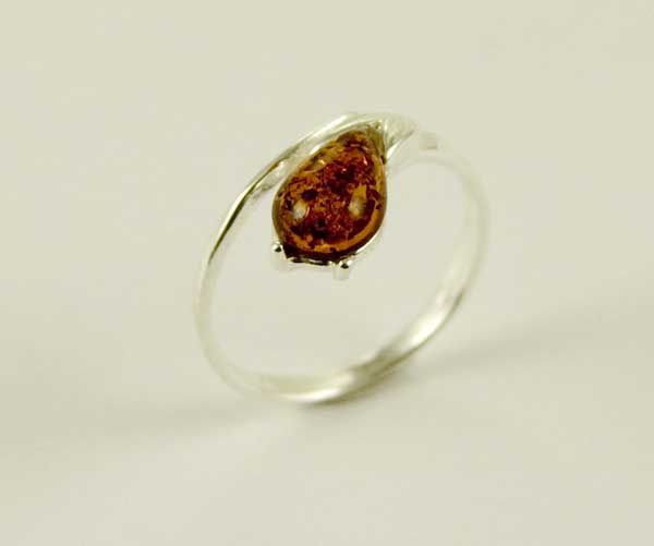 Amber Ring  Pear Drop 925 Sterling Silver