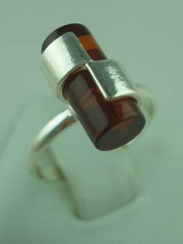 Amber Ring  Tube Silver Top 925 Sterling Silver