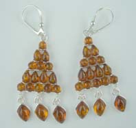 Amber Earring Tri 3 Tear Drop 925 Sterling Silver