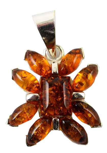 Amber Pendant Sunflower  925 Sterling Silver
