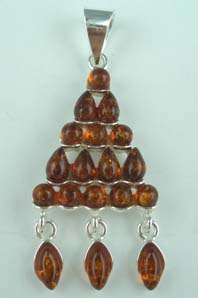 Amber Pendant 3 Tear Drop Triangle Large 925 Sterling Silver