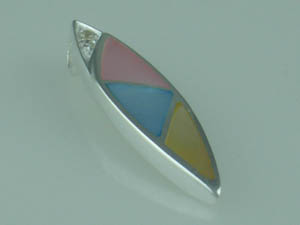 Silver Pendant Oval Multi Stone 925 Sterling