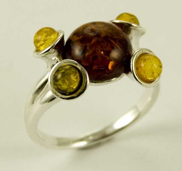 Amber Ring  5 Circles 925 Sterling Silver