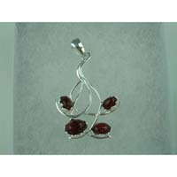 Amber Pendant 4 Stems  925 Sterling Silver