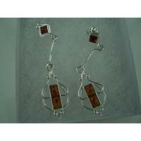 Amber Earring Rectangle Stem 925 Sterling Silver