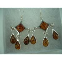 Amber Earring 3 Hanging Pear Drop 925 Sterling Silver