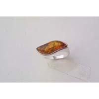 Amber Ring  Eyebrow On Side 925 Sterling Silver