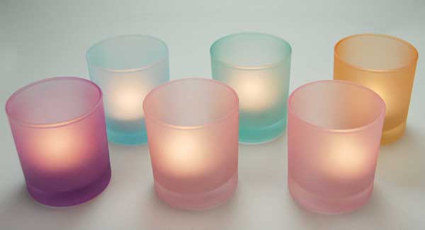 Glass Candle Holders With T-Lights Set of 6 Assorted Colours