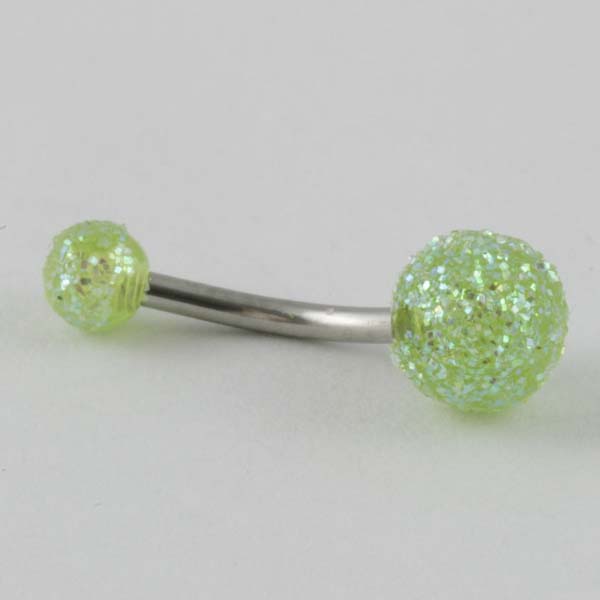 Body Piercing Belly Bar Glitter Ball Green 5pcs