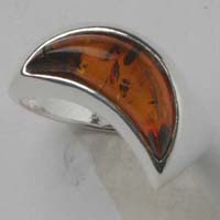 Amber Ring  Moon Shape 925 Sterling Silver