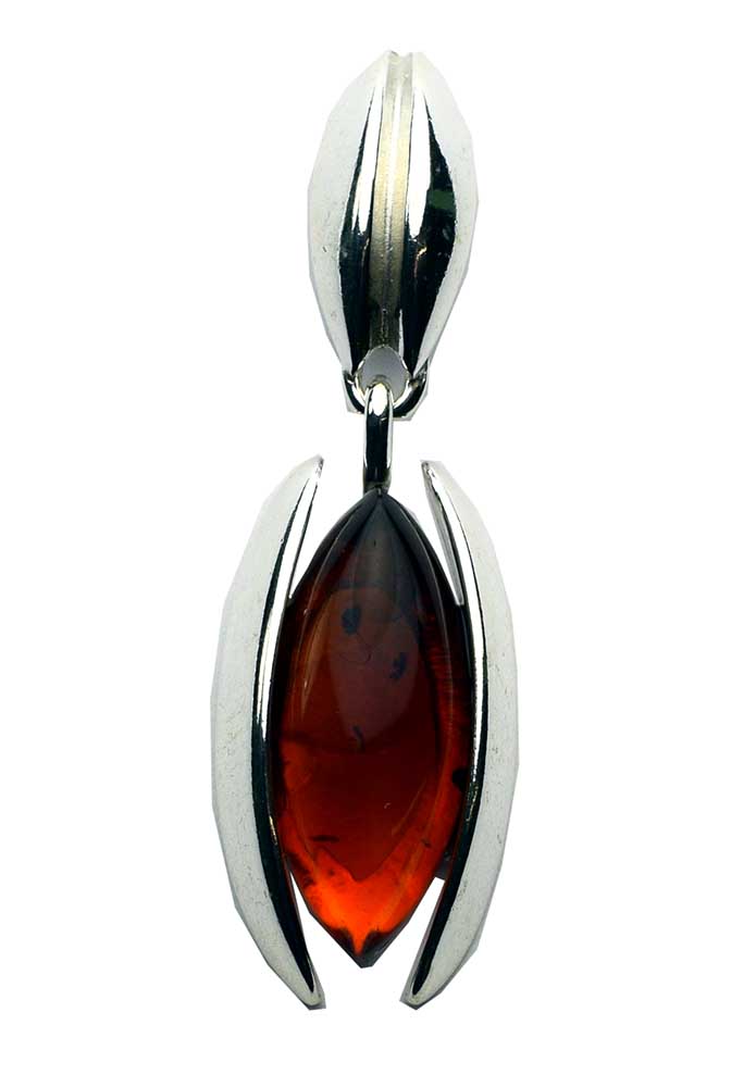 Amber Pendant Eye Shape  925 Sterling Silver