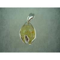Amber Pendant Oval Enclosed  925 Sterling Silver