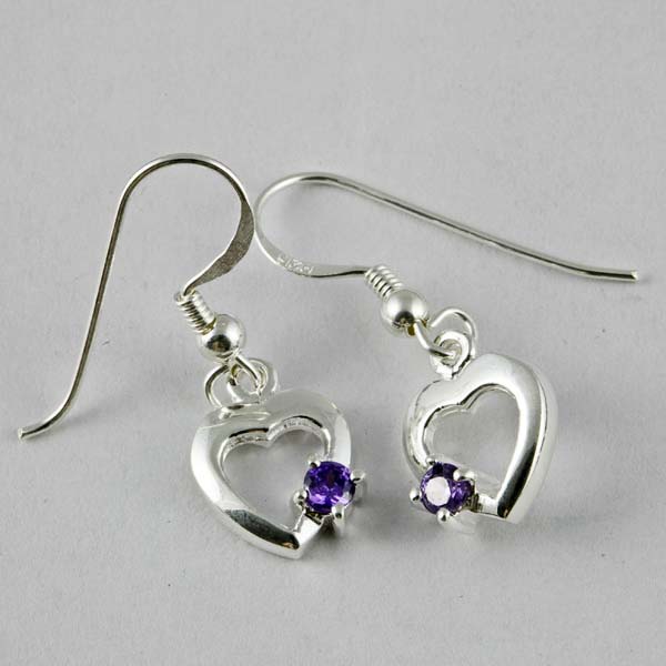 Silver Earring Heart Purple