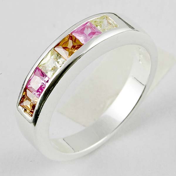 Silver Ring Round Multi Stone