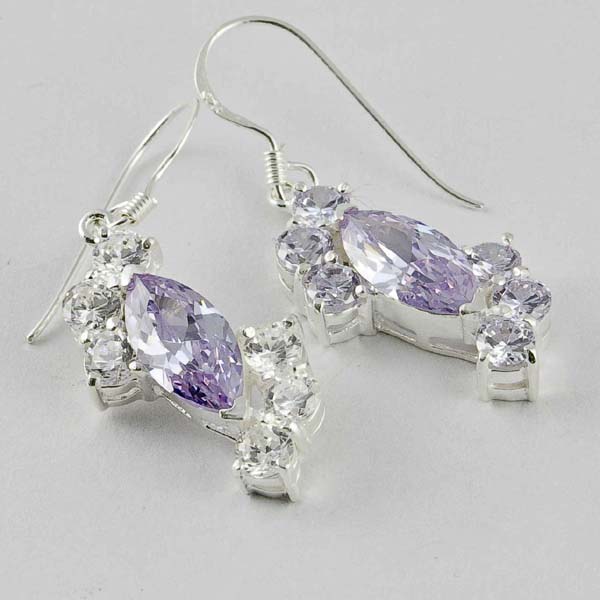 Silver Earring Oval Drop Lilac