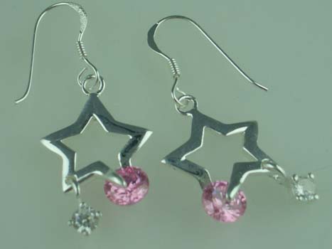 Silver Earring Star And Stone 925 Sterling Silver