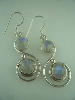 Silver Earring  2 Stone S Shape 925 Sterling Silver