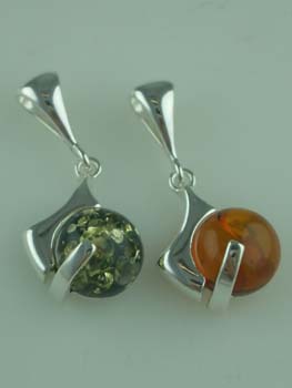Amber Pendant Circle Stone  925 Sterling Silver