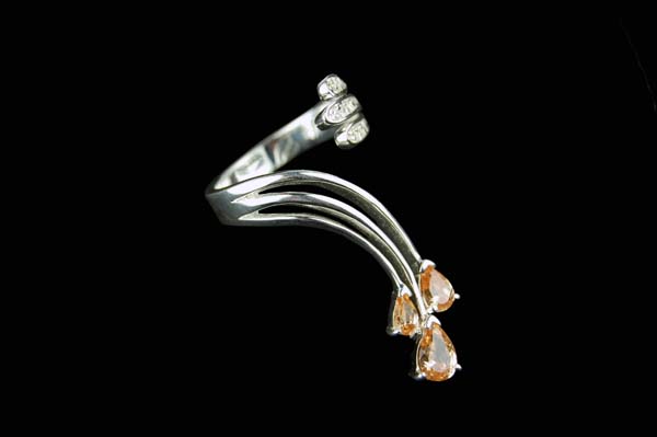 Ring Silver 3 Flower - Amber Colour