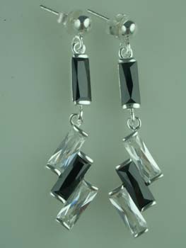 EARRING SILVER 3 RECT - BLACK