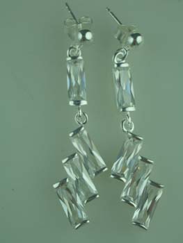 EARRING SILVER 3 RECT - CLEAR