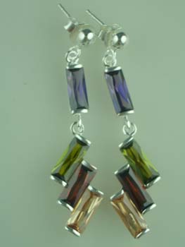 EARRING SILVER 3 RECT - MULTI