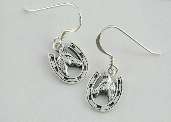 Silver Earring Horse In Shoe 925 Sterling Silver