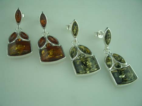 Amber Earring Rectangle Stone 925 Sterling Silver