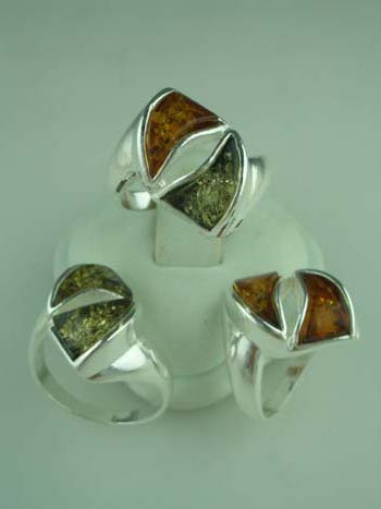 Amber Ring  Double Stone 925 Sterling Silver