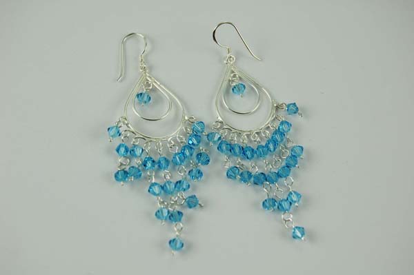 Earring Silver Blue Drop Stone