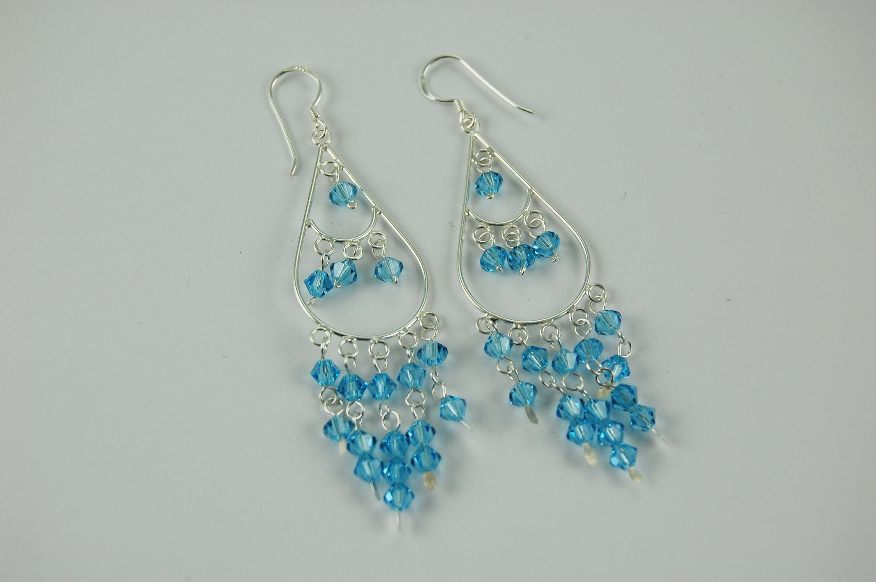 Earring Silver Blue Tier Tear Drop