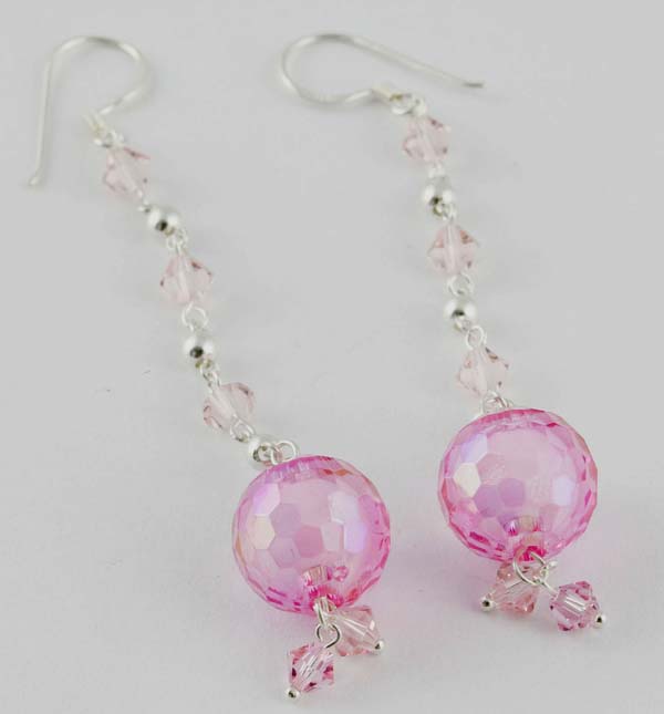 Silver Earring Pink Stone Ball