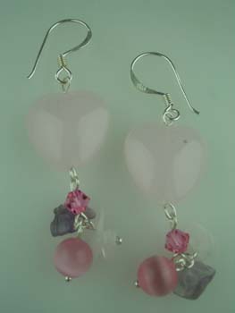 Silver Earring Heart Stones 925 Sterling Silver