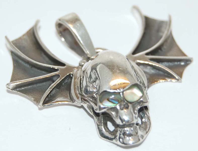 Silver Pendant Skull With Wings 925 Sterling