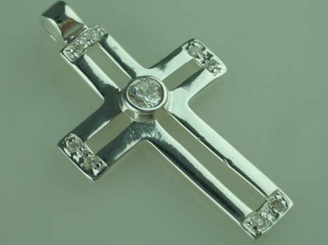 Silver Pendant Stone Cross 925 Sterling