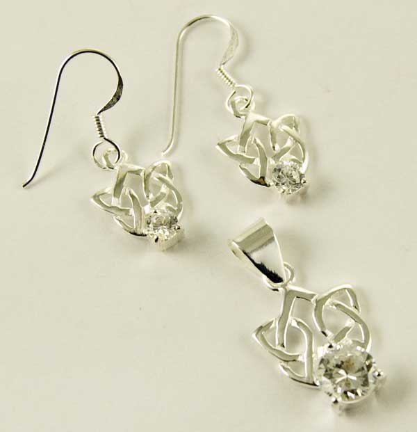 Pendant And Earrings Pink , Clear , Citrine  925 Sterling