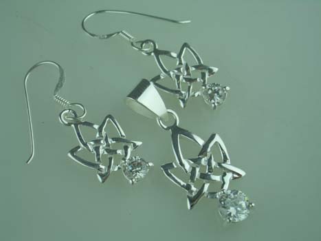 Pendant And Earrings Pink, Purple, Clear 925 Sterling