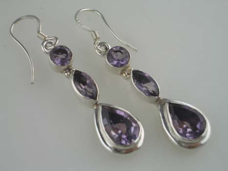 Silver Earring  3 Stone Drop 925 Sterling Silver
