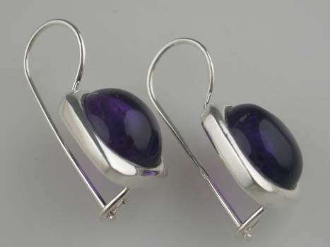 Silver Earring Oval Stone Large 925 Sterling Silver