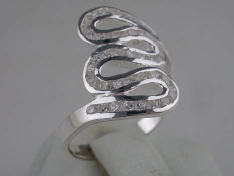 Silver Ring  Wavy Clear Stones 925 Sterling