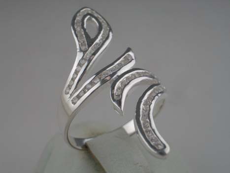 Silver Ring  Clear Stone Swirl 925 Sterling